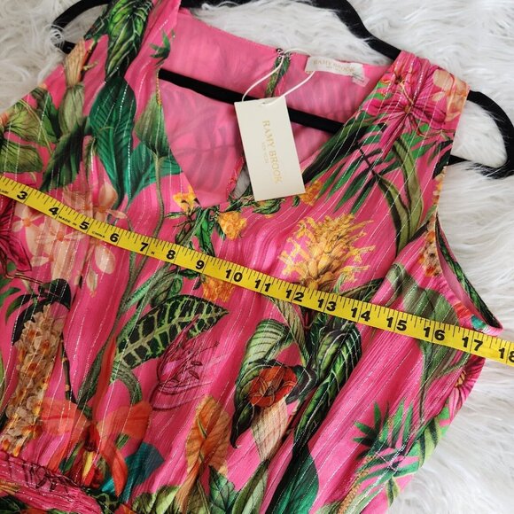 Ramy Brook Printed Wilson Mini Dress Size 2 Floral Tiered Ruffle Silk V Neck NWT - Picture 9 of 16